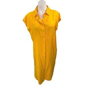 NEW Parfois Yellow Orange Short Sleeve Button Up Midi Shirt Dress Size XS/S